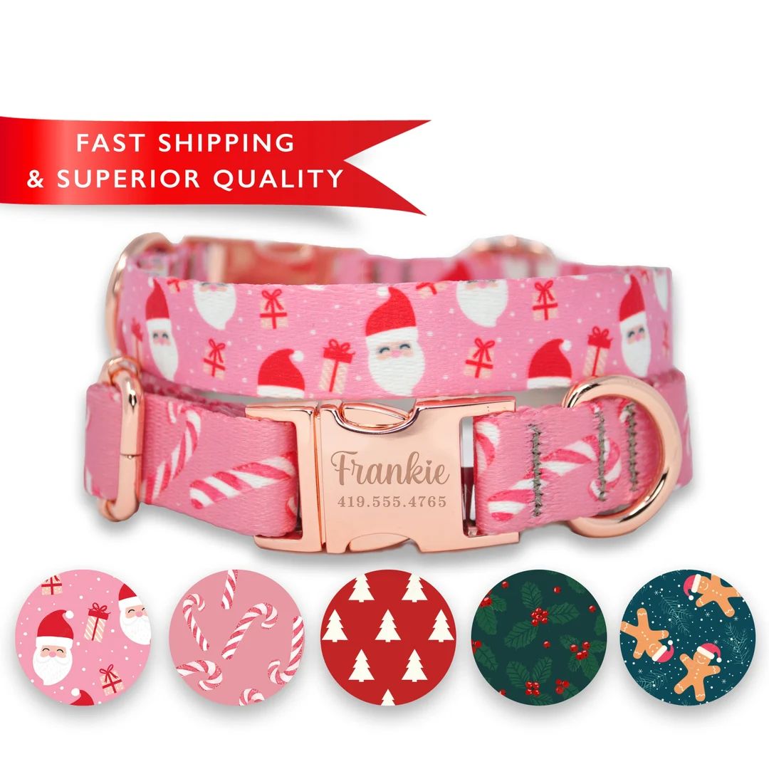 Personalized Christmas Dog Collar Santa Dog Collar Candy - Etsy | Etsy (US)