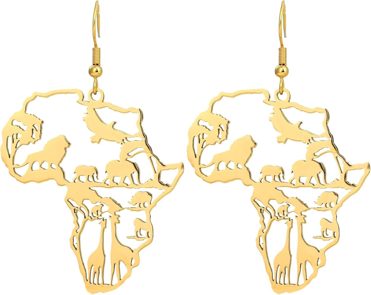 SANDOO African Map Earrings - African Animals Hollow Out Earrings, Map of Africa Dangle Earrings,... | Amazon (US)
