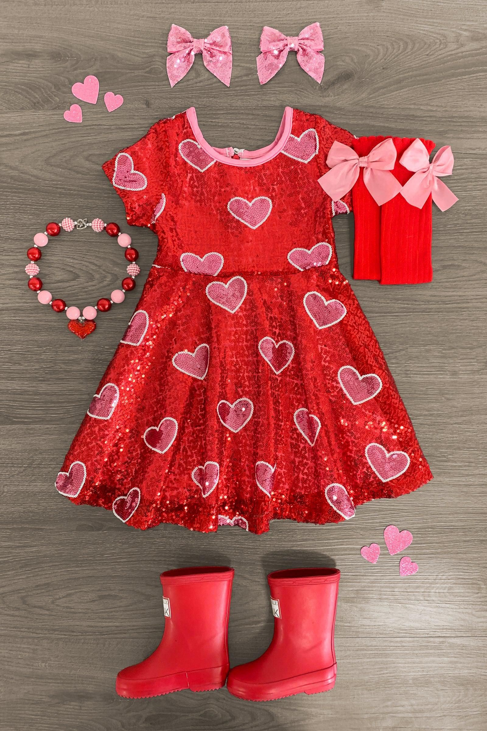 Red Sequin Hearts Dress | Sparkle In Pink