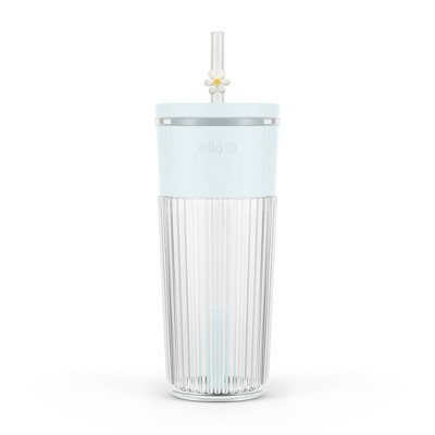 Ello Ava 24oz Charmed Daisy Glass Straw Tumbler Blue | Target