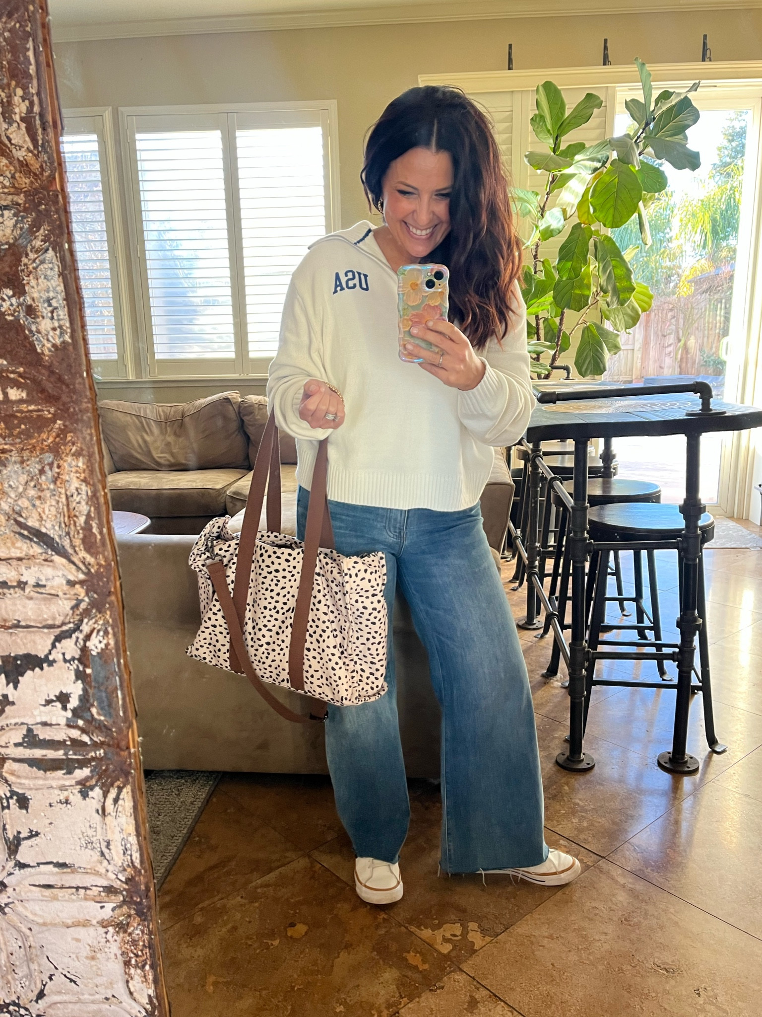 Happy Wednesday! This cute patriotic half zip sweater has an American flag on the back. I scored this on major sale, under $20. It’s available in limited sizes, I’ve linked a couple of similar options. 

Wide leg jeans casual outfit mom style comfortable ootd 

#LTKFindsUnder50 #LTKOver40 #LTKPetite