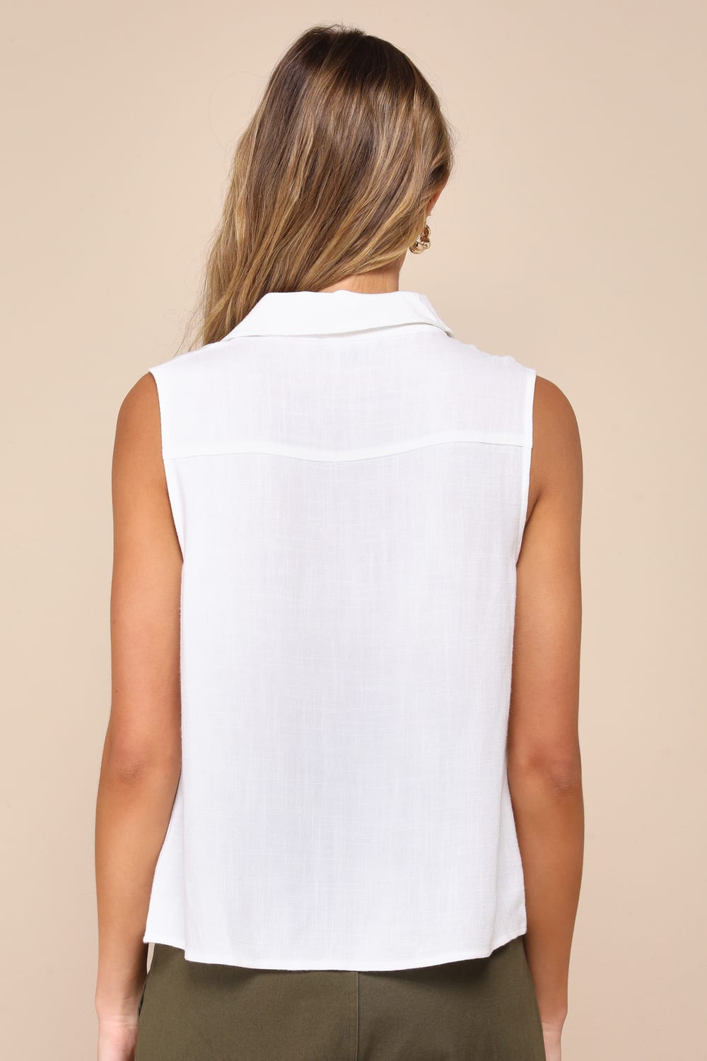 Casual Contentment Ivory Linen Button-Up Collared Tank Top | Lulus