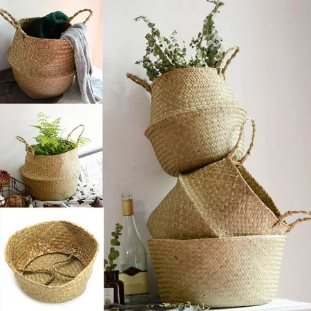 Large Natural and Woven Seagrass Tote Belly Basket for Storage, Laundry, Picnic, Plant Pot Cover,... | Walmart (US)