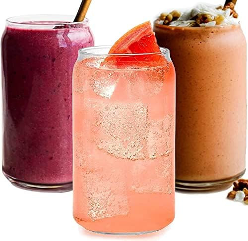 Drinking Glasses 10pc Set - Can Shaped Glass Cups, 16oz Beer Glasses, Tumbler Cup, Cocktail Glasses, | Amazon (US)