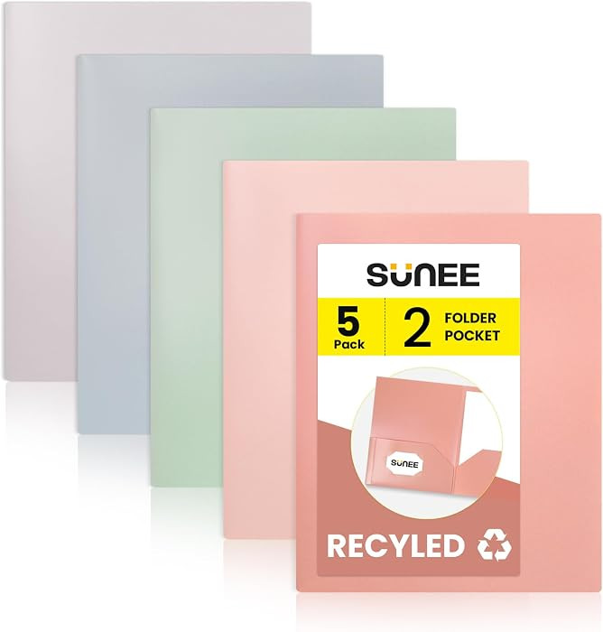 SUNEE Folders with Pockets, 5 Pack Recycled File Folders Fit 8.5x11 Letter Size Paper, Pocket Fol... | Amazon (US)