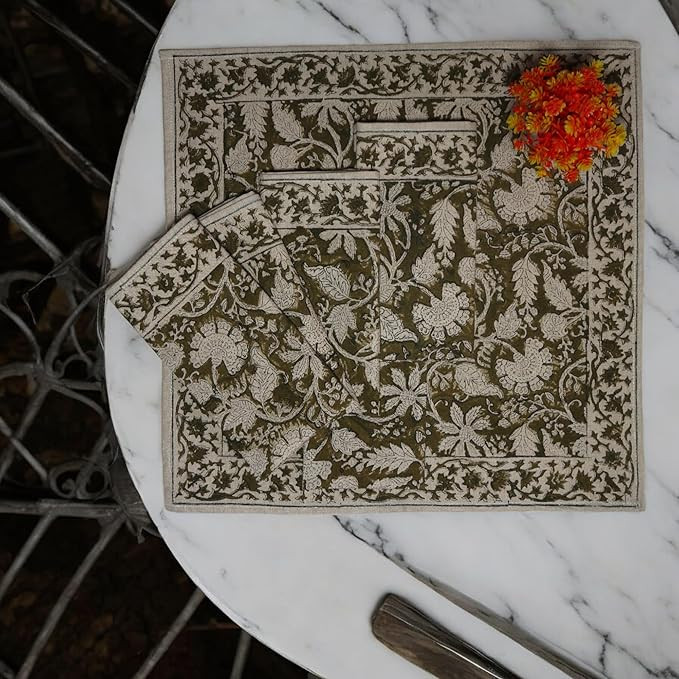 100% Cotton Cloth Napkins Set of 4, Block Printed Washable Kitchen Napkins for Table Decor, Weddi... | Amazon (US)