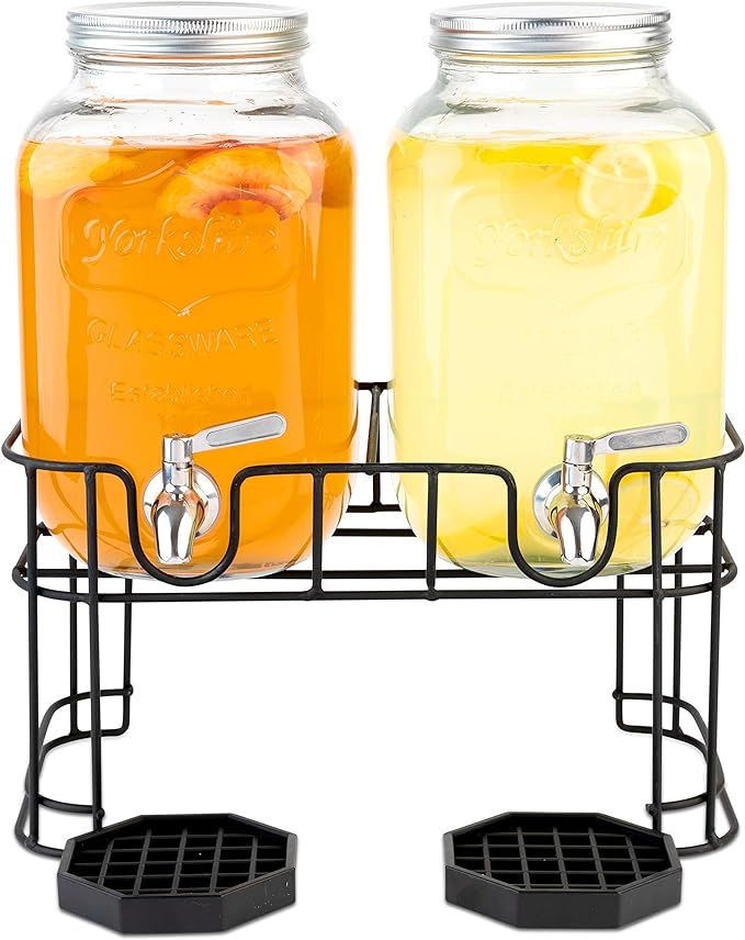 Dual Gallon Glass Beverage Dispensers with Metal Stand, Stainless Steel Spigot, Metal Lid and Dri... | Amazon (US)
