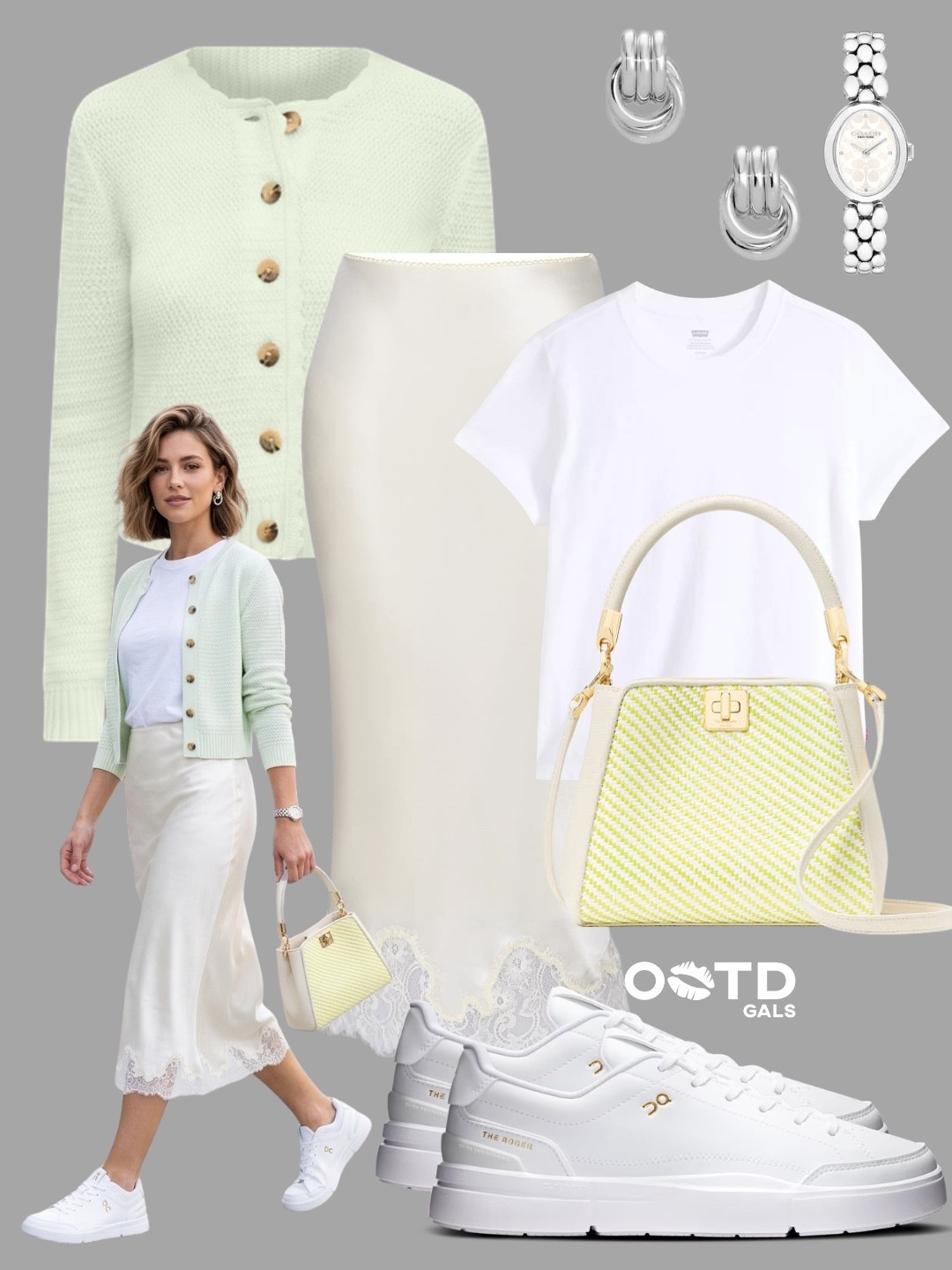 Soft pastels, fresh energy 💚✨

This look is light, feminine, and effortlessly polished with a subtle pop of color.

Clean, delicate, and perfect for everyday elegance.

✨ Style Details:
• Mint green cardigan for a soft, spring-ready layer  
• Classic white tee to keep it fresh and simple  
• Satin slip skirt with lace trim for a romantic touch  
• White sneakers for a modern, comfortable contrast  
• Structured mini bag with a hint of pastel to tie it all together  
• Silver accessories for a cool, refined finish  

Easy, airy, and quietly elevated ✨

#LTKStyle #SoftStyle #EffortlessLooks

#LTKgrwm #LTKootd