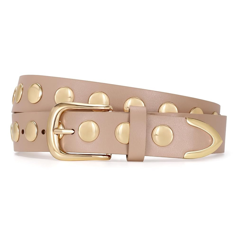 JASGOOD Women Fashion Leather Belt Punk Studded Belt for Jeans Pants Dresses | Amazon (US)