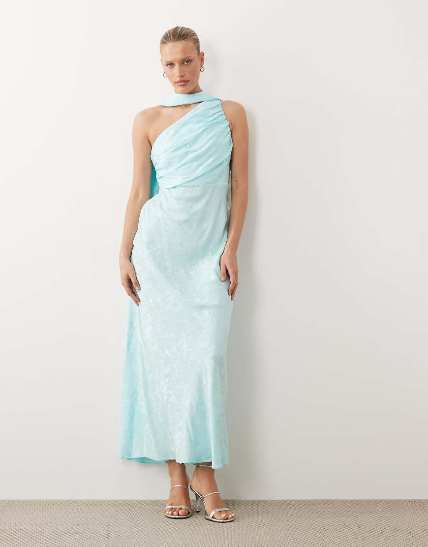 Nobodys Child Occasion Oceane satin jacquard maxi dress in turquoise blue | ASOS (Global)