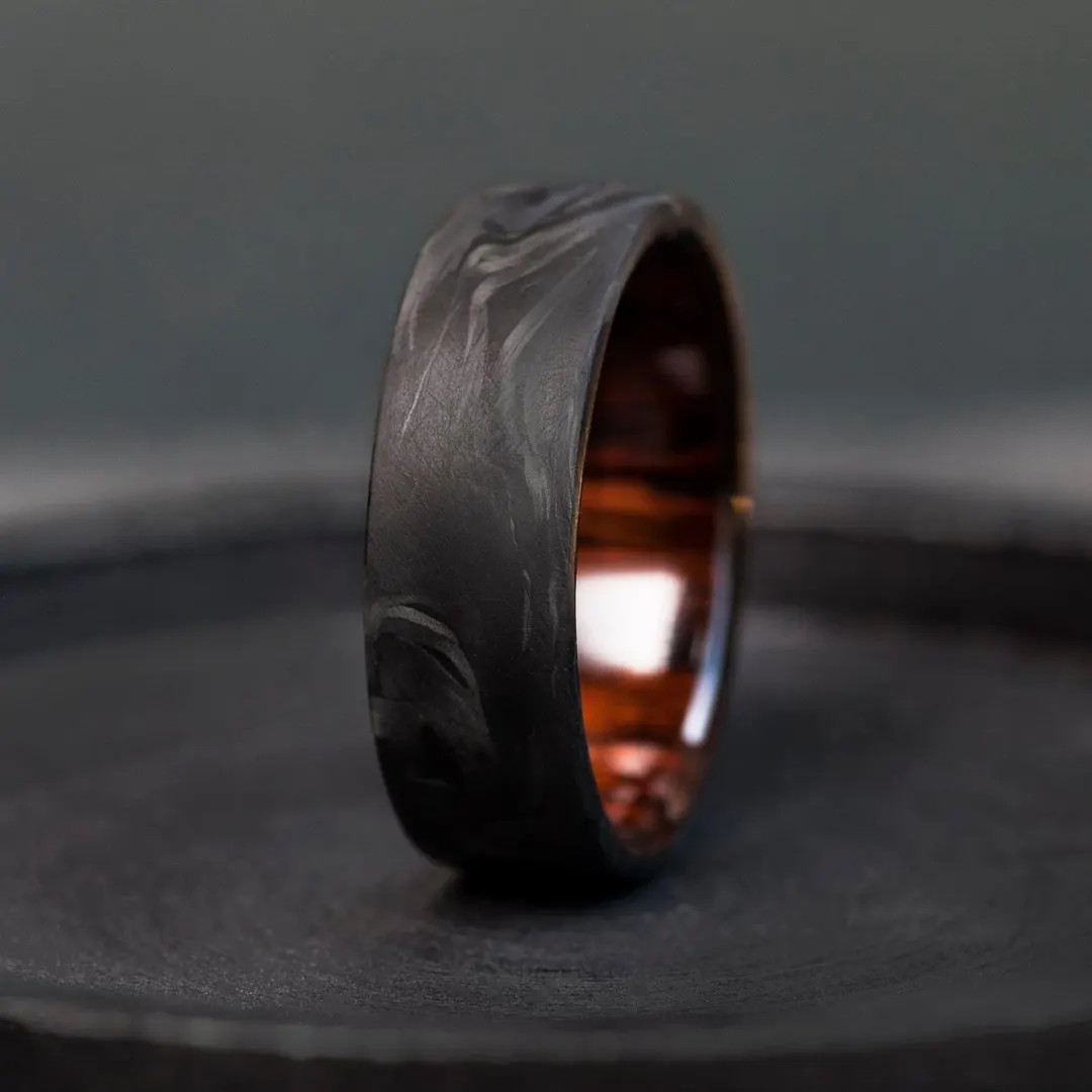 Carbon Fiber Wedding Band, Ironwood Inlay, Handmade Statement Ring | Etsy (US)