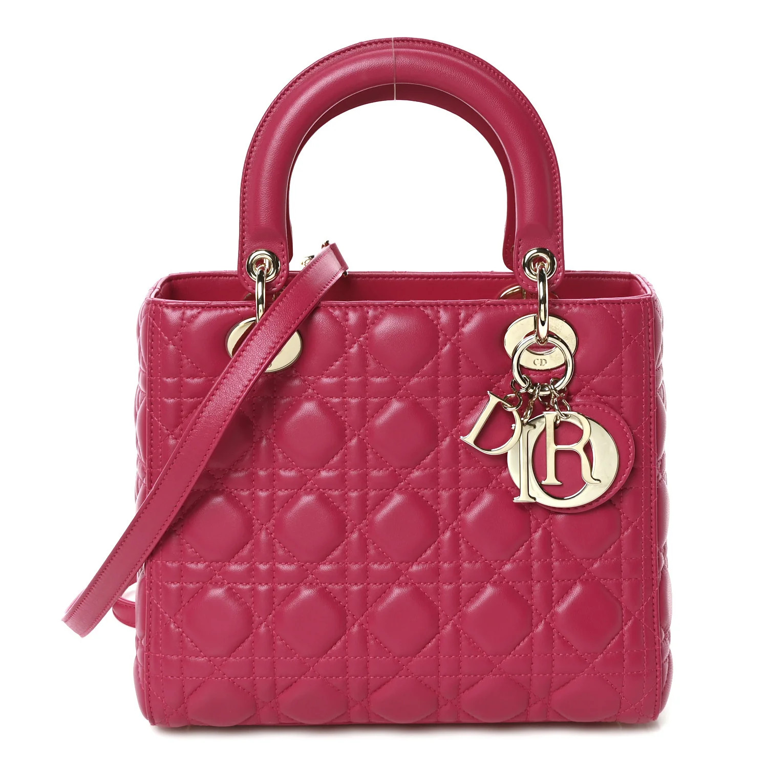 Lambskin Cannage Medium Lady Dior Fuchsia | FASHIONPHILE (US)