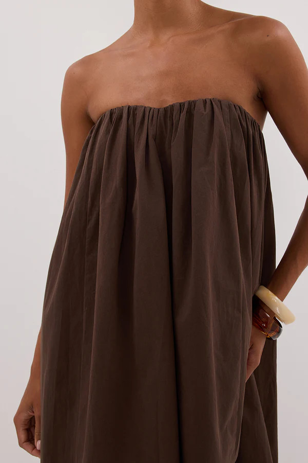 ROISIN BITTER CHOC COTTON STRAPLESS MAXI DRESS | DISSH