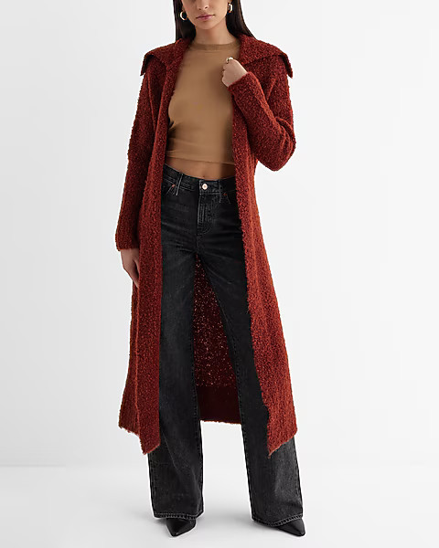 Boucle Oversized Collar Belted Duster Cardigan | Express