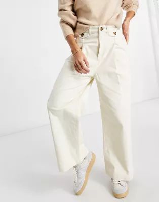 Monki Naomi cotton wide leg cord trousers in white | ASOS (Global)
