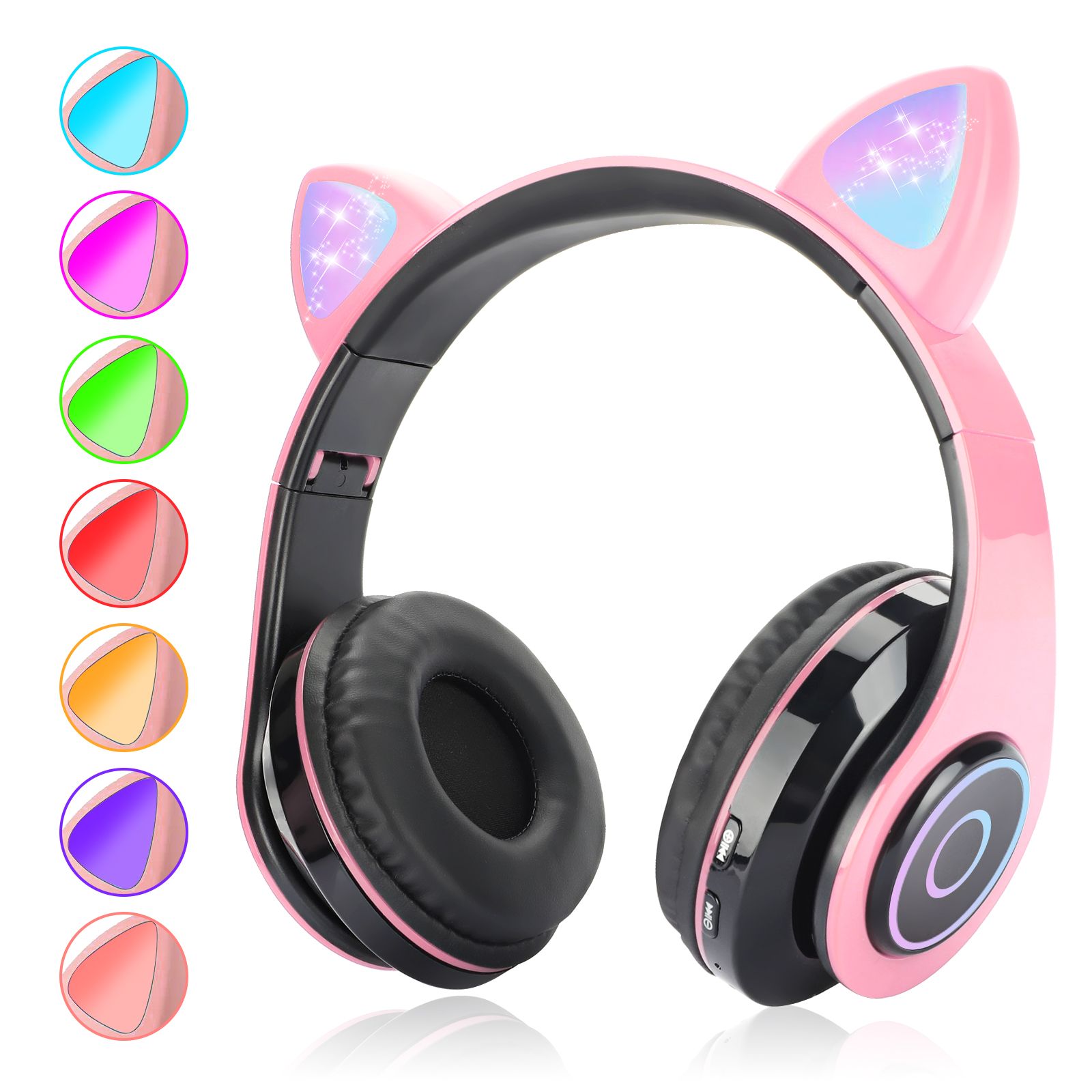 Bluetooth 5.0 Headphones, TSV Wireless Cat Ear Headphones Over-Ear, Foldable LED Light up Kids He... | Walmart (US)