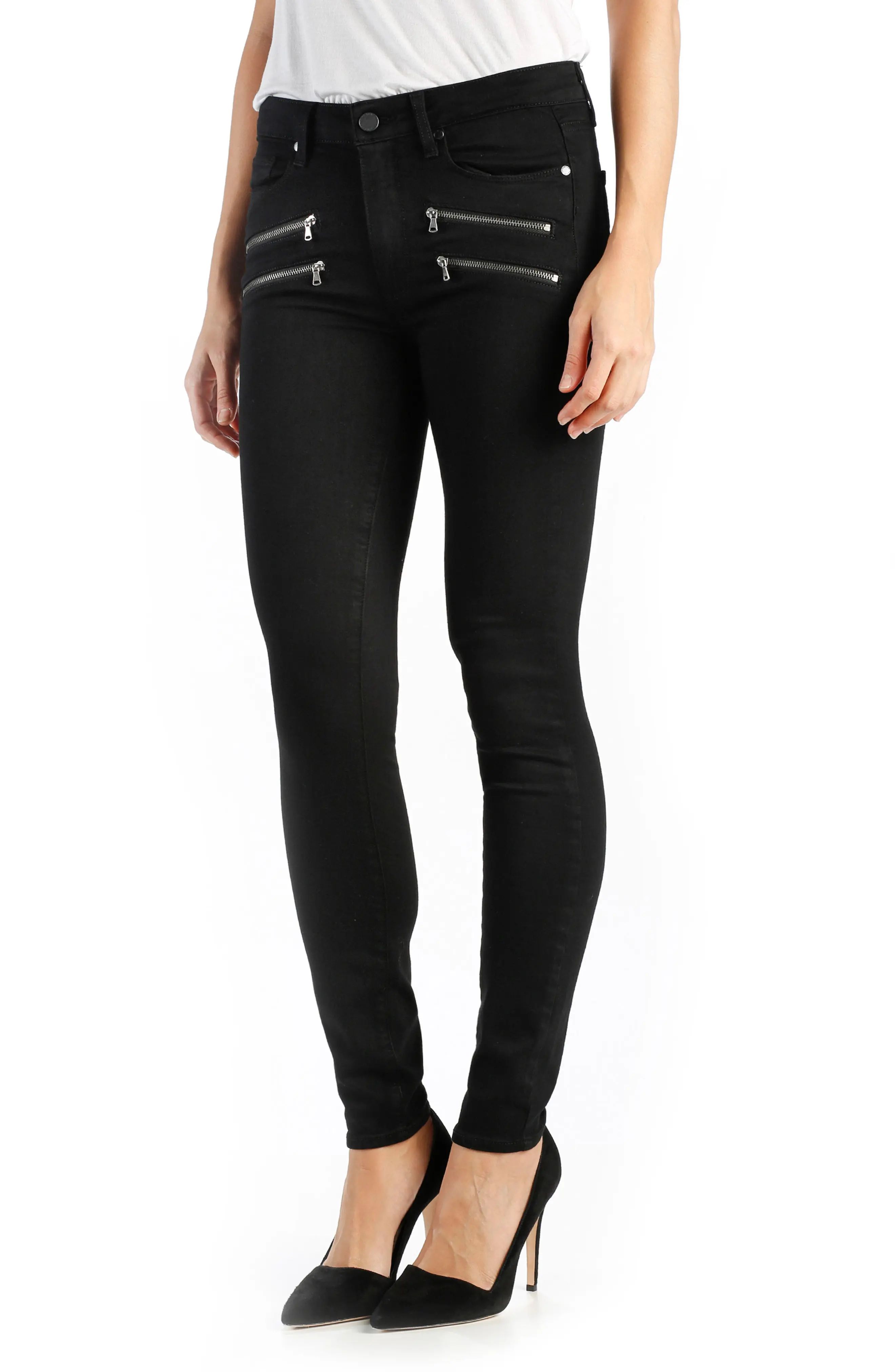 PAIGE Transcend - Edgemont High Rise Ultra Skinny Jeans, Size 26 in Black Shadow at Nordstrom | Nordstrom