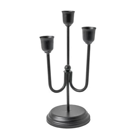 Home Decor Collection 3-Arm Black Metal Taper Candle Holder – Elegant Gothic Decor for Halloween, Mantel, Kitchen Table, Wedding, or Party, 9" | Walmart (US)