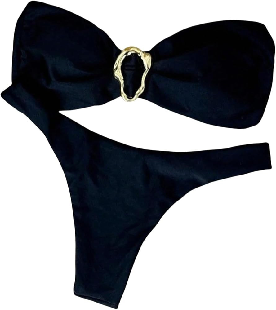 QJQ Women's Bandeau Swimsuits Strapless Tie Back Bikini Sets High Cut Cheeky 2 Piece Bathing Suit... | Amazon (US)