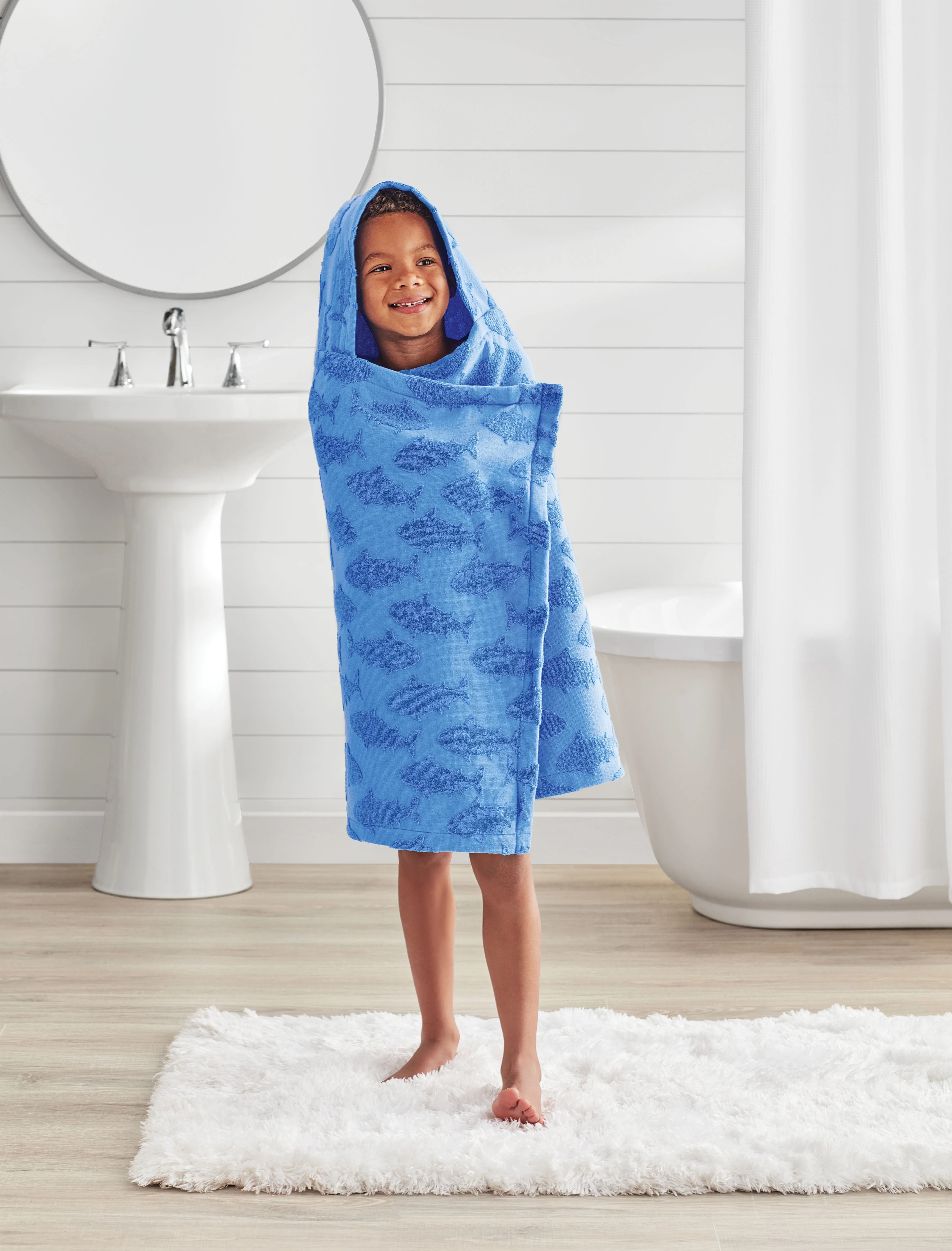 Your Zone Kids Blue Shark Cotton Hooded Towel, Age 2-4, Great for Kids after Bath, Beach and Pool | Walmart (US)