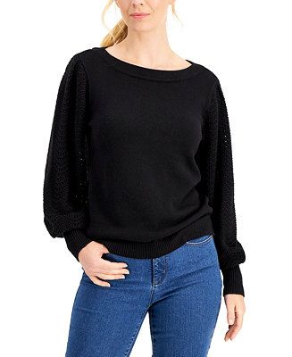 Charter Club Pointelle Blouson-Sleeve Sweater, Created for Macy's & Reviews - Sweaters - Women - ... | Macys (US)