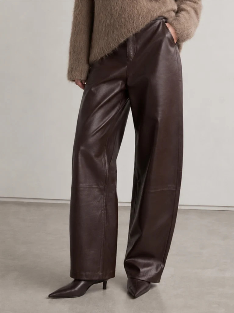 Faux‑Leather Seamed Barrel Leg Pants | Commense