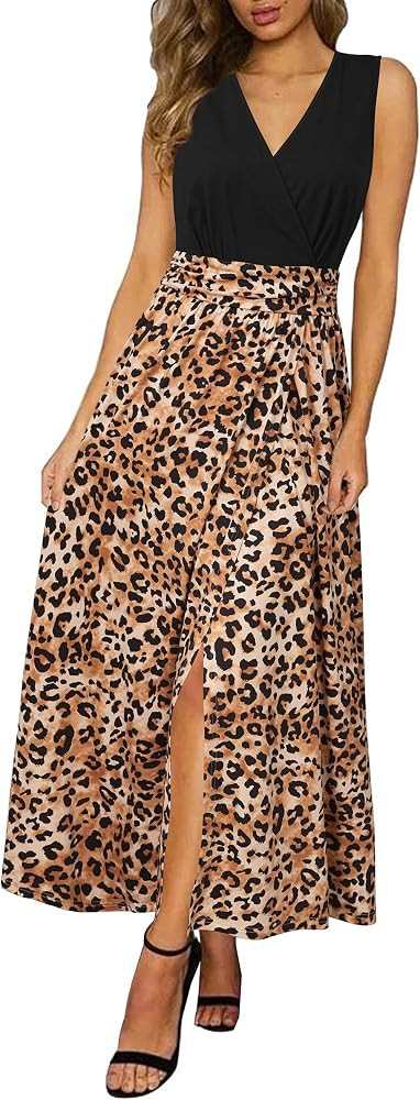 Newshows Women's 2026 Lightweight Summer Wedding Guest Beach Vacation Casual V Neck Split Flowy Maxi Dress | Amazon (US)