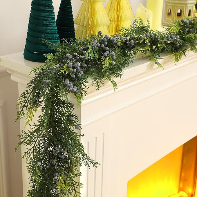 Jutom Christmas Vinyl Juniper Berry Garland Artificial Juniper Cedar Sprays with Berries Realisti... | Amazon (US)