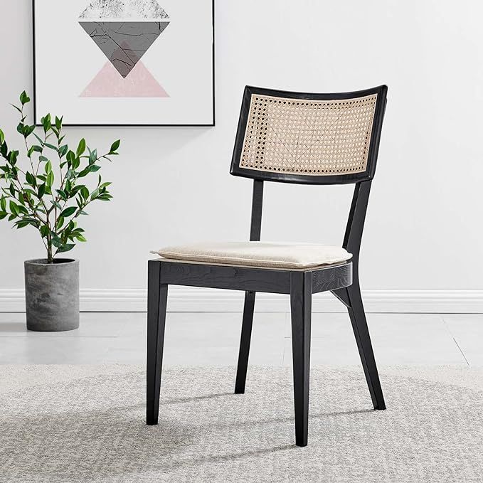 Modway Caledonia Wood Dining Chair with Cane Rattan in Black Beige | Amazon (US)