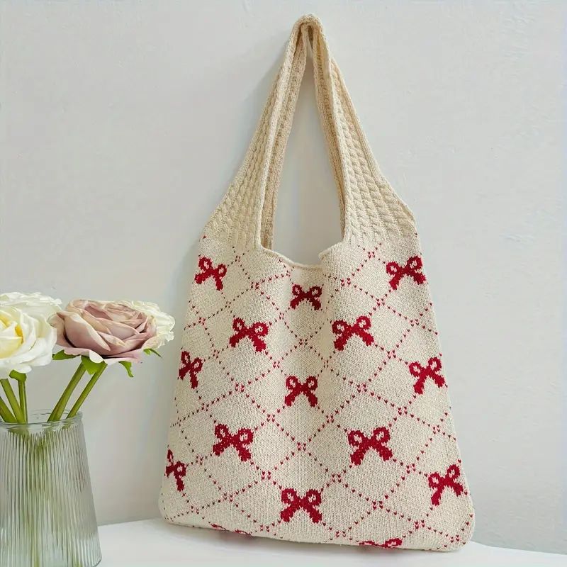 Fashion Bowknot Knitted Bag Large Capacity Shoulder Tote Bag - Temu | Temu Affiliate Program