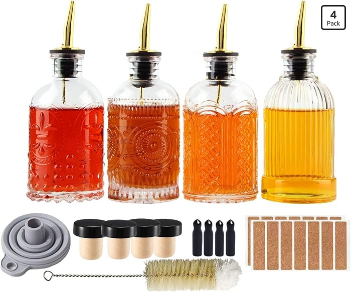 Syrup Dispenser Bottles Set, 4 Pack 7 OZ Bottles With Metal Pour Spout and Labels for Syrups, SC0... | Amazon (US)
