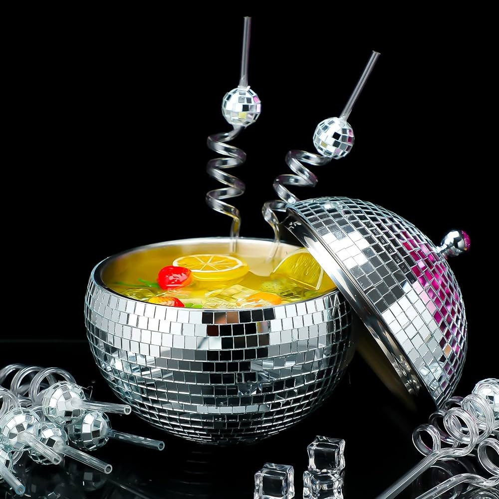Hoolerry Disco Ice Bucket Disco Party Champagne Ice Bucket 11 Plastic Disco Ball Straws Ice Bucke... | Amazon (US)
