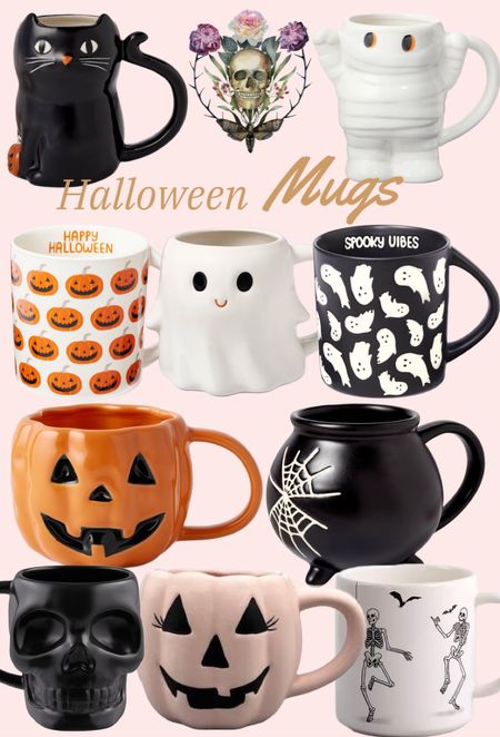 Halloween mugs. Skeleton, cat, Jack-o-lantern, cauldron, pumpkin, ghost, mummy, mugs  

#LTKSeasonal #LTKHalloween #LTKhome