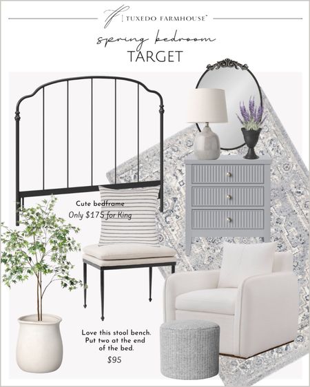 Spring Refresh your guest bedroom with Target. 

Metal bed frame, upholstered stool bench, nightstands, wall mirrors, floral vases, table lamps, accent chairs, pouf stool, planters, faux trees, area rugs, bedroom rugs, bedroom furniture, bedroom decor, home decor, spring decor. 

#LTKhome #LTKFind #LTKstyletip