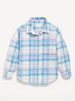 Oversized Long-Sleeve Plaid Flannel Shirt for Girls | Old Navy (US)