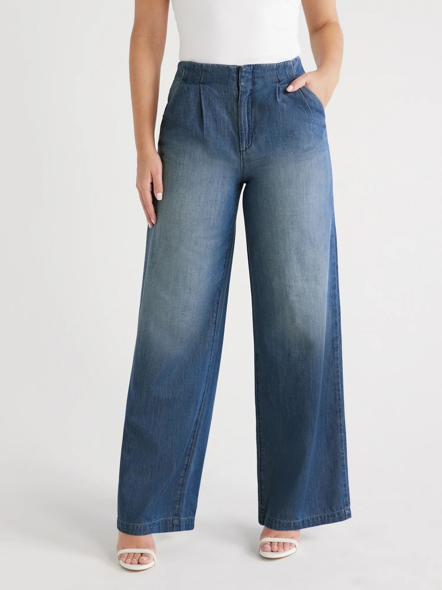 Sofia Jeans Women's Lightweight Luxe Mid Rise Wide Leg Trousers, 32" Inseam, Sizes 0-20 | Walmart (US)
