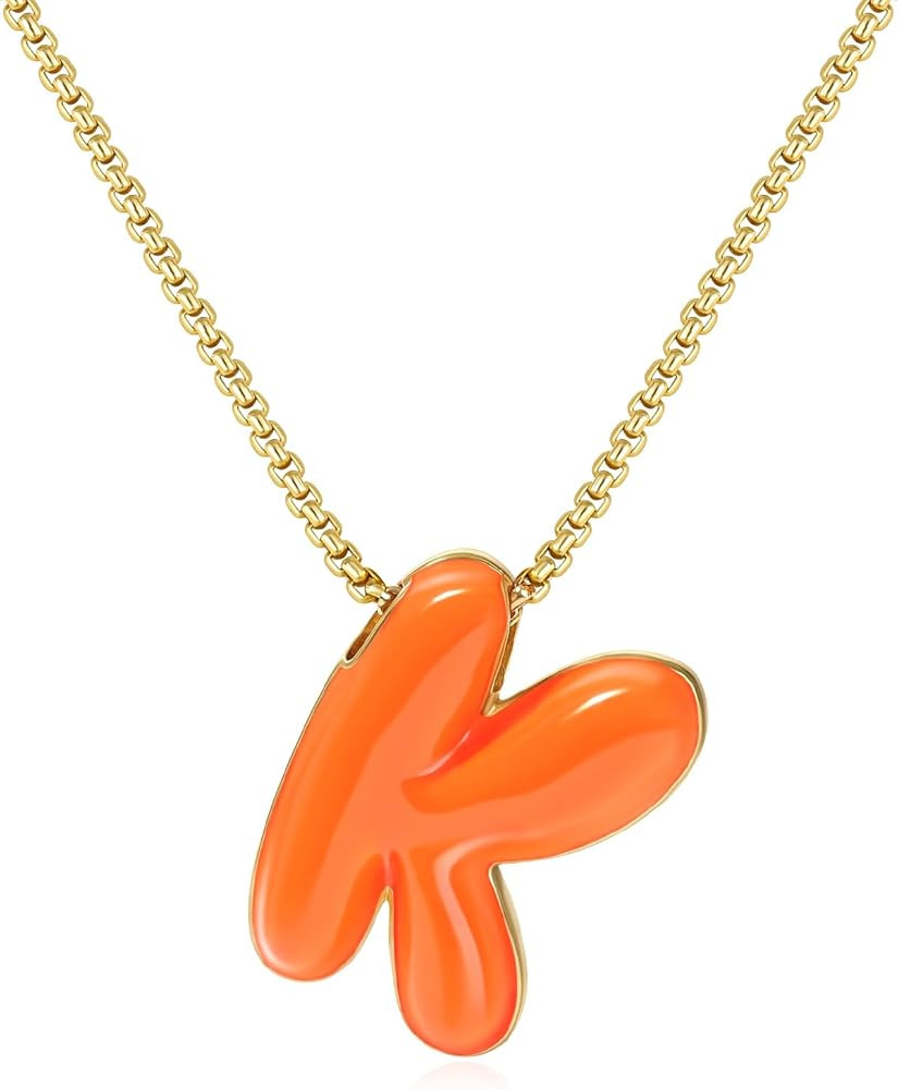 KissYan Bubble Letter Necklace for Women,14K Gold Plated Enamel Colorful Balloon Initial Pendant ... | Amazon (US)