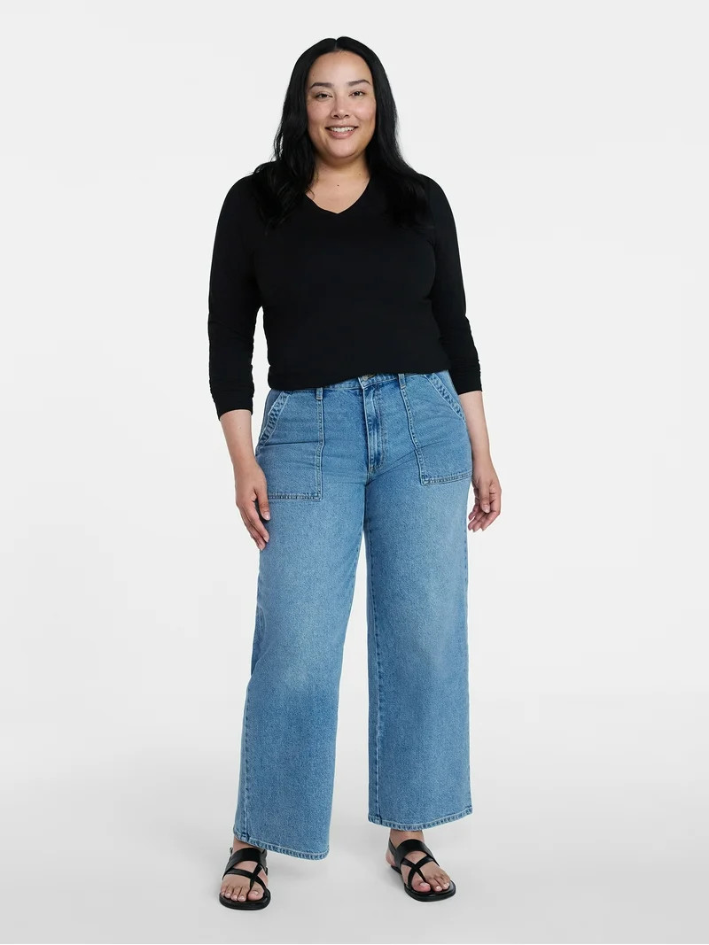 Time and Tru Women's Wide Leg Utility Trousers, 31" Inseam, Sizes 0-20 | Walmart (US)