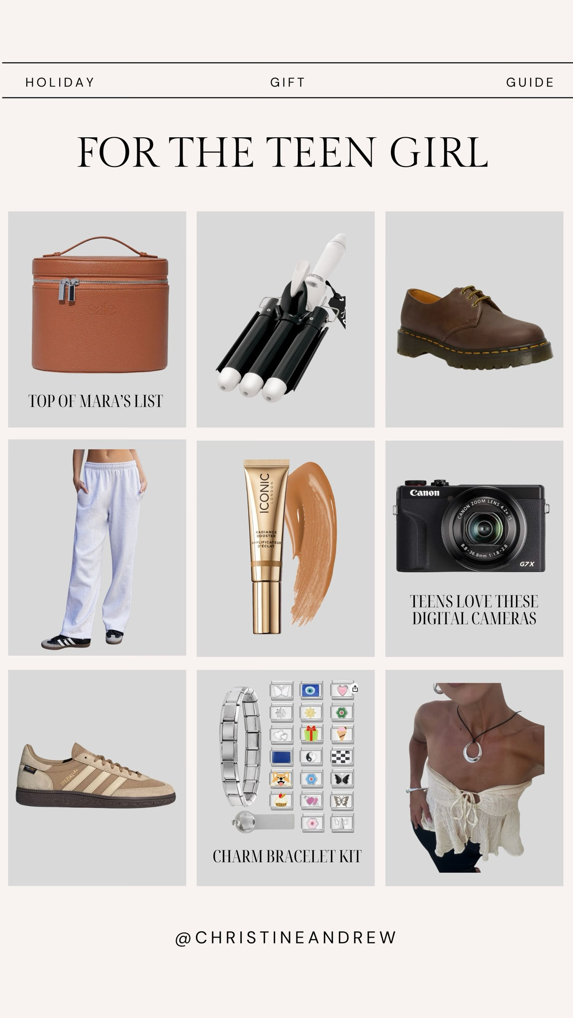 Holiday gift guide: for the teen girl ✨

Teen girl gift, gift for her, teen girl Christmas gift, tween girl gift, daughter gift, teen daughter gift, hair crimper, saie makeup bag, charm bracelet, dr martens, gray sweatpants, adidas, digital camera, Christine Andrew 

#LTKKids #LTKHoliday #LTKGiftGuide