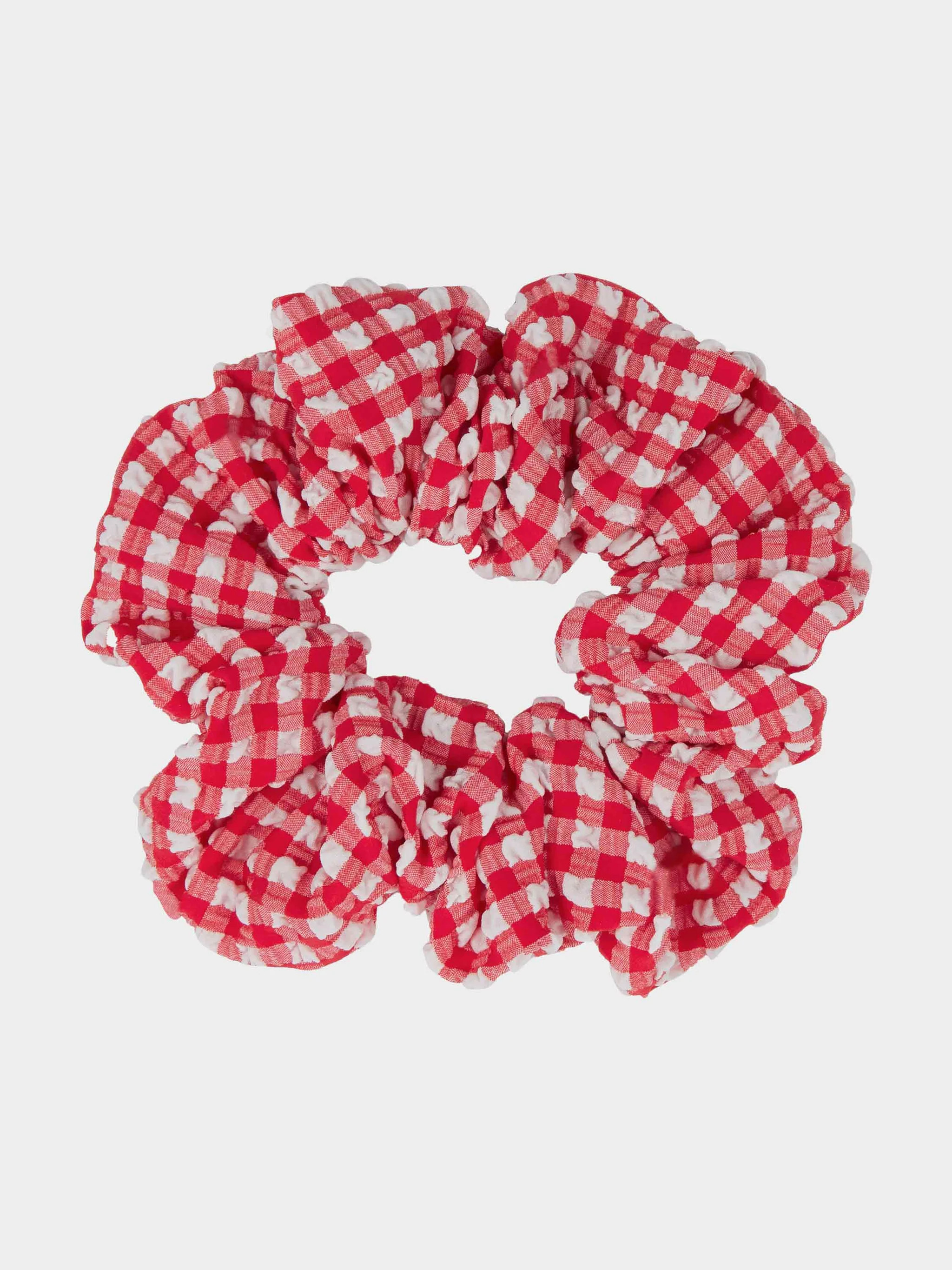 Gingham Seersucker Scrunchie - Red Gingham | HUNZA G