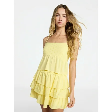 No Boundaries Woven Eyelet Cropped Cami and Mini Skirt Set, 2-Piece, Women's XXS-XXL | Walmart (US)