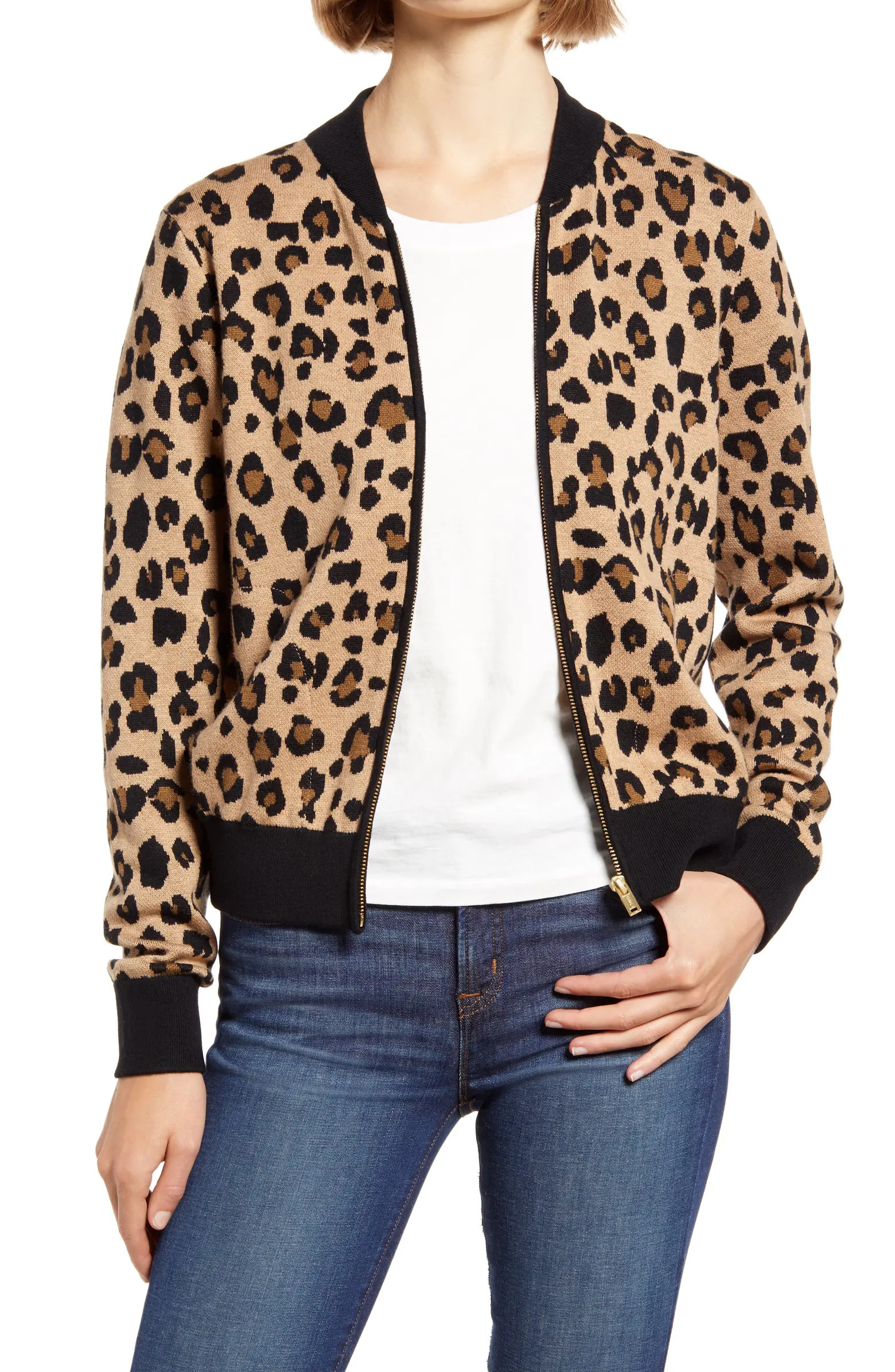Leopard Bomber Sweater Jacket | Nordstrom