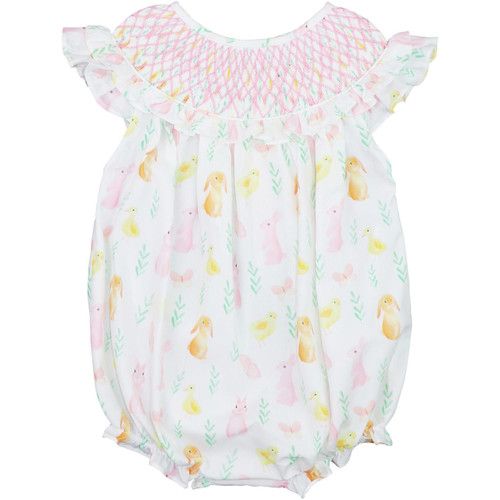 Bunny Print Smocked Bubble | Cecil and Lou