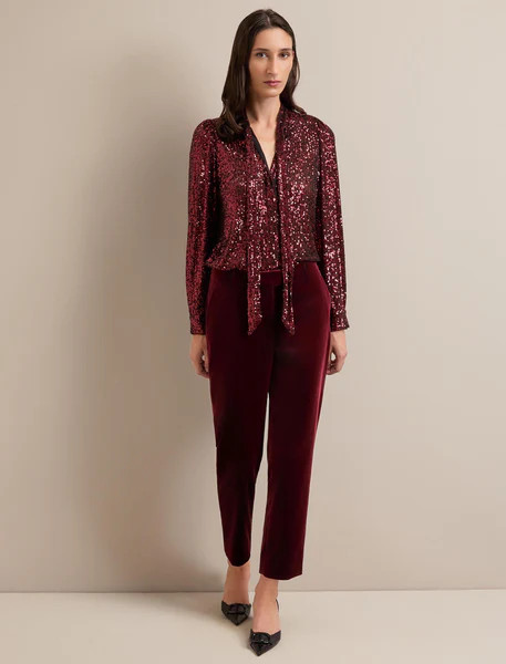 Tatum Velvet Tapered Trouser - Burgundy | Cefinn