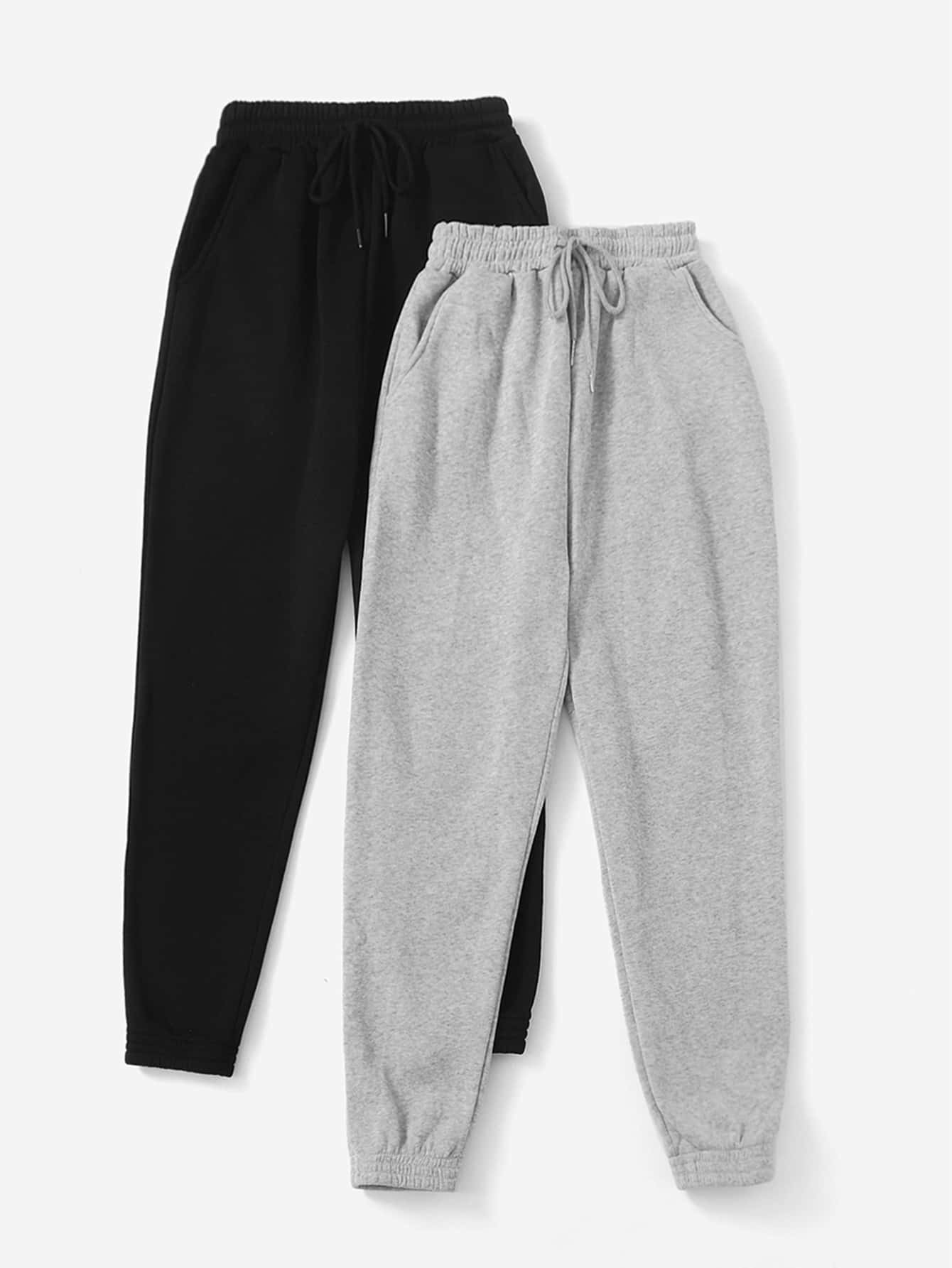 2pcs Solid Drawstring Waist Sweatpants | SHEIN