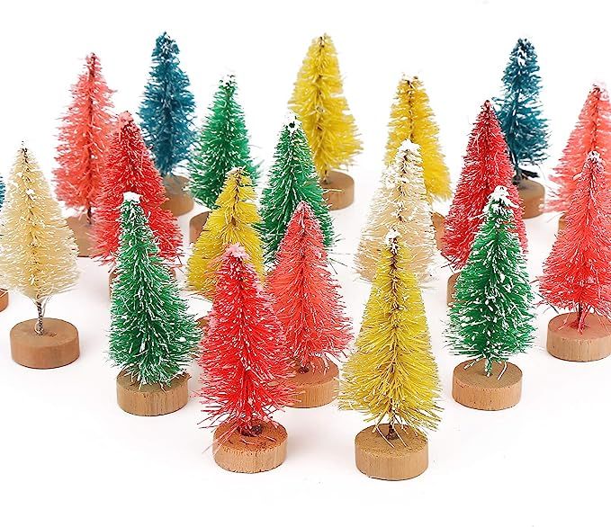 FINGOOO Multicolor Mini Bottle Brush Trees,24pcs 1.7" Miniature Christmas Trees for Crafts Sisal ... | Amazon (US)