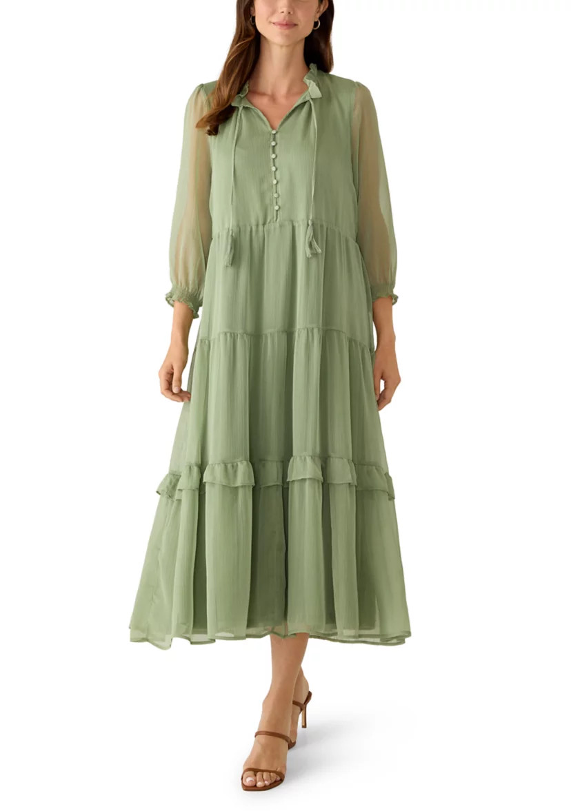Women's 3/4 Sleeve Ruffle Neck Maxi Dress | Belk