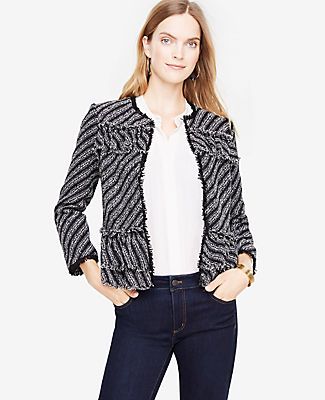 Ann Taylor Ruffle Tweed Diagonal Stripe Jacket | Ann Taylor (US)