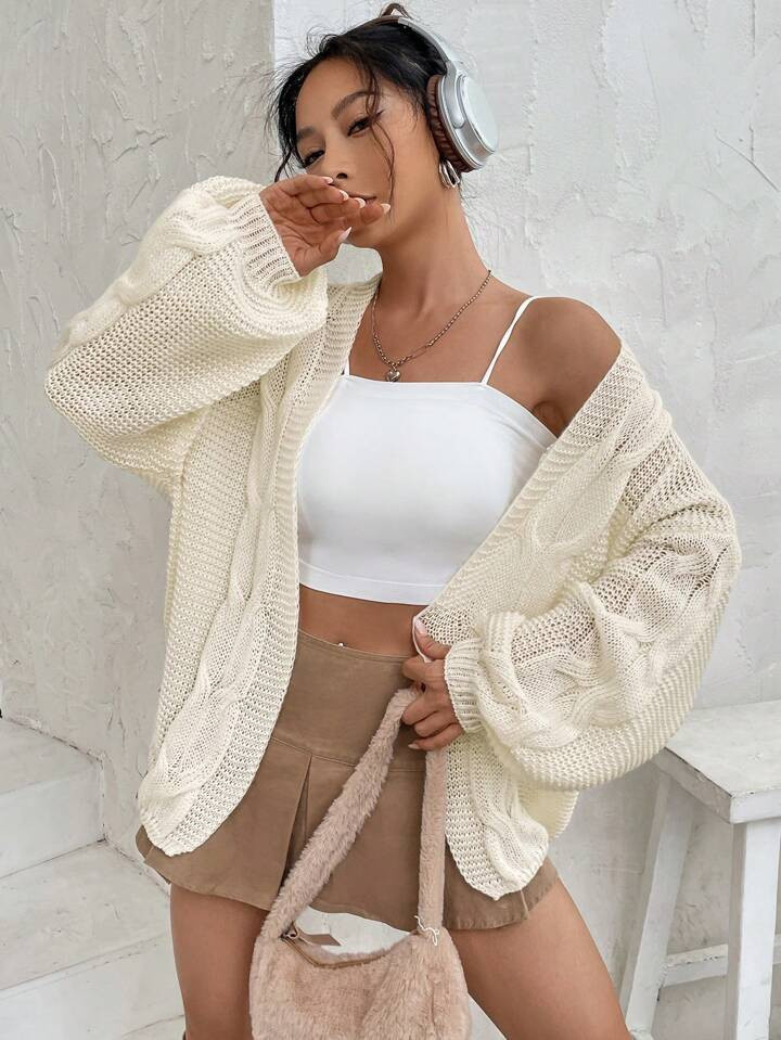 Cable Knit Drop Shoulder Duster Cardigan | SHEIN