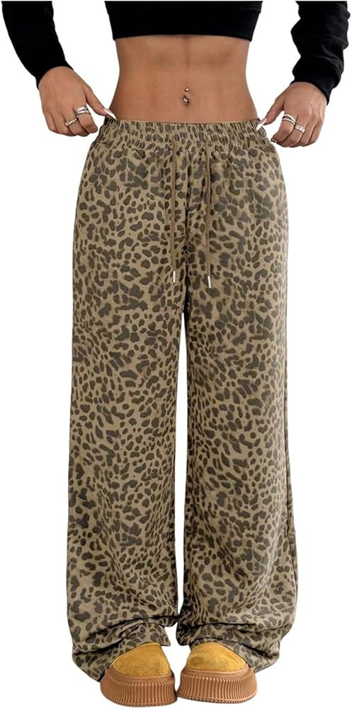 Women's Y2K Leopard Baggy Pants Vintage Cheetah Wide Leg Sweatpants Casual Track Pants Workout Tr... | Amazon (US)